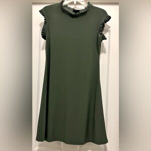 NWOT! Nicole Miller Olive Green ruffle sleeve mini dress women’s size small.